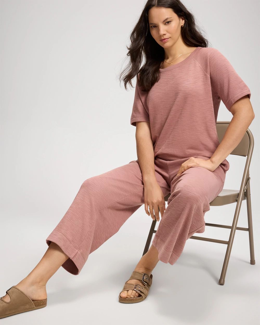 Slub French Terry Relaxed Wide Leg Ankle Pants | Soma